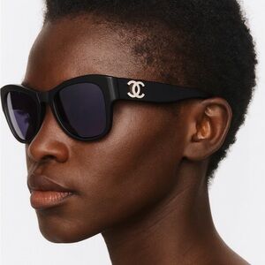 CHANEL Black CC Square Frame Sunglasses